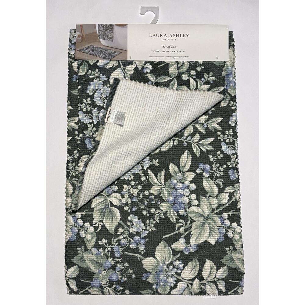 Laura Ashley Bramble Berry Bath Mat Rugs Set Green 2 Pcs 20" x 32" and 17" x 24
